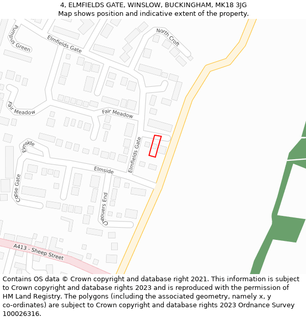 4, ELMFIELDS GATE, WINSLOW, BUCKINGHAM, MK18 3JG: Location map and indicative extent of plot