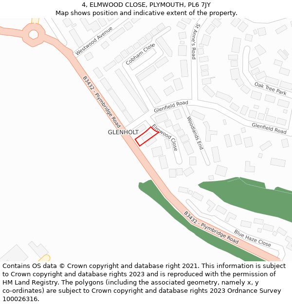 4, ELMWOOD CLOSE, PLYMOUTH, PL6 7JY: Location map and indicative extent of plot