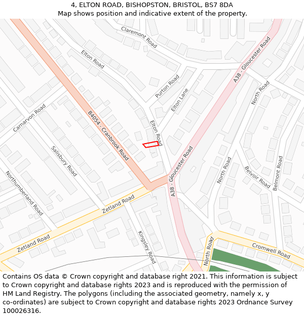 4, ELTON ROAD, BISHOPSTON, BRISTOL, BS7 8DA: Location map and indicative extent of plot