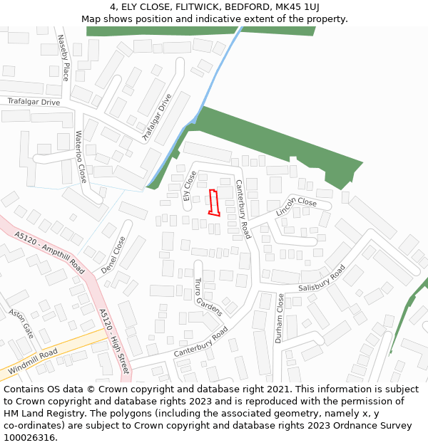 4, ELY CLOSE, FLITWICK, BEDFORD, MK45 1UJ: Location map and indicative extent of plot