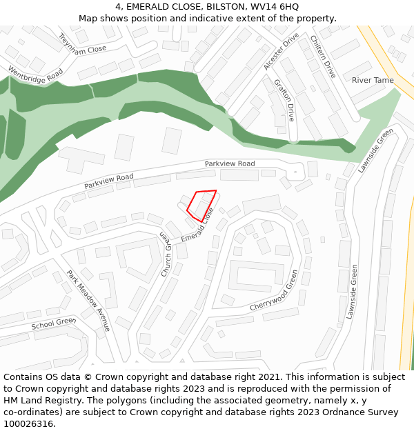 4, EMERALD CLOSE, BILSTON, WV14 6HQ: Location map and indicative extent of plot