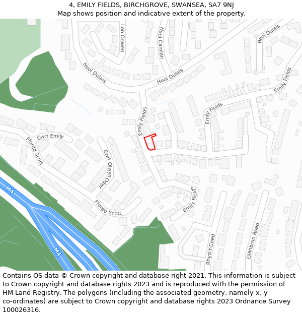 4, EMILY FIELDS, BIRCHGROVE, SWANSEA, SA7 9NJ: Location map and indicative extent of plot