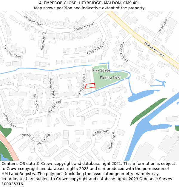 4, EMPEROR CLOSE, HEYBRIDGE, MALDON, CM9 4PL: Location map and indicative extent of plot