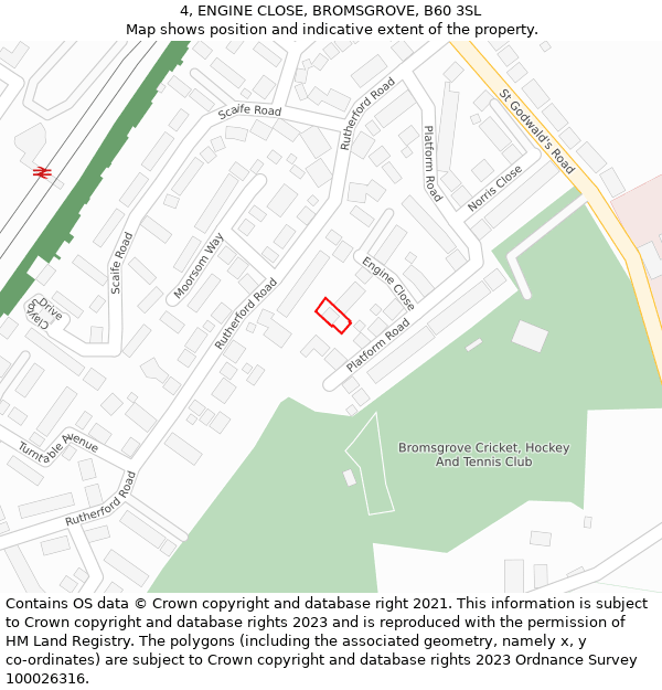 4, ENGINE CLOSE, BROMSGROVE, B60 3SL: Location map and indicative extent of plot