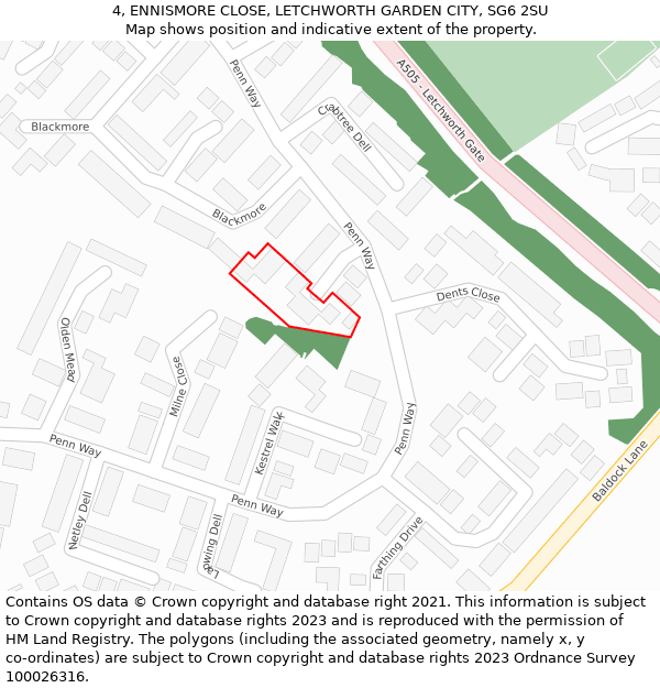 4, ENNISMORE CLOSE, LETCHWORTH GARDEN CITY, SG6 2SU: Location map and indicative extent of plot