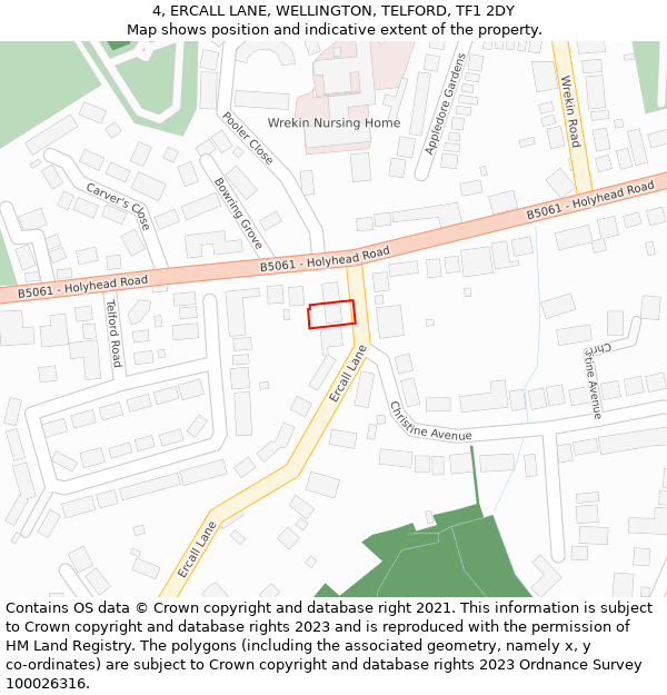 4, ERCALL LANE, WELLINGTON, TELFORD, TF1 2DY: Location map and indicative extent of plot