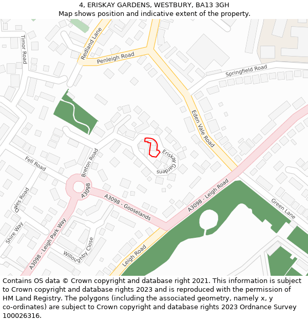 4, ERISKAY GARDENS, WESTBURY, BA13 3GH: Location map and indicative extent of plot