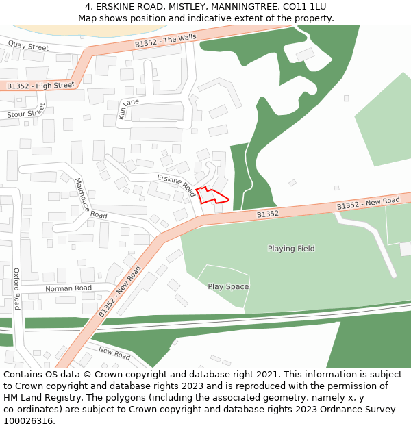 4, ERSKINE ROAD, MISTLEY, MANNINGTREE, CO11 1LU: Location map and indicative extent of plot