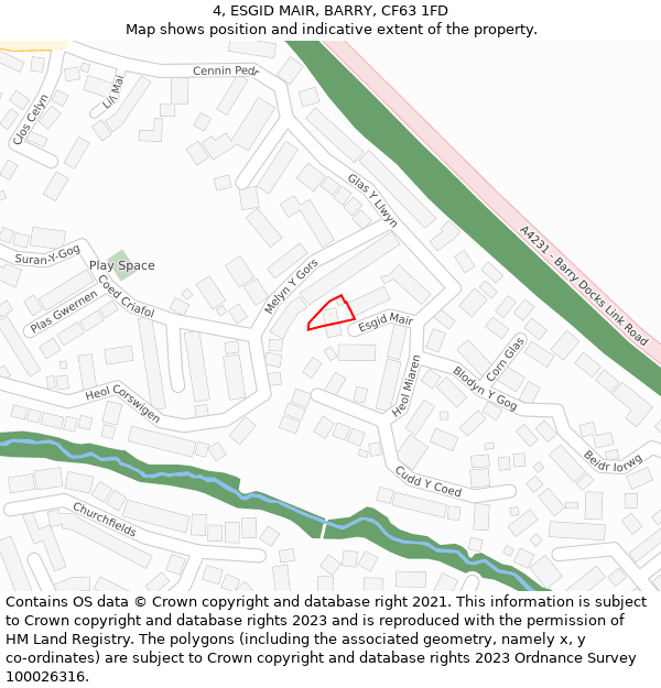 4, ESGID MAIR, BARRY, CF63 1FD: Location map and indicative extent of plot