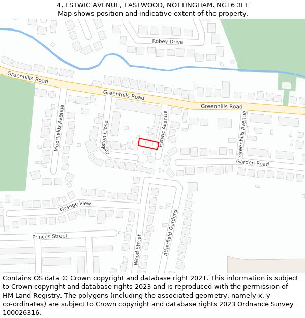 4, ESTWIC AVENUE, EASTWOOD, NOTTINGHAM, NG16 3EF: Location map and indicative extent of plot