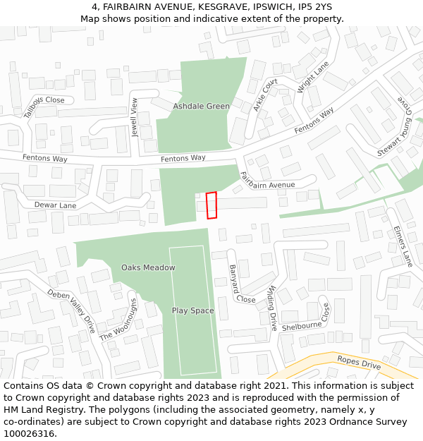 4, FAIRBAIRN AVENUE, KESGRAVE, IPSWICH, IP5 2YS: Location map and indicative extent of plot