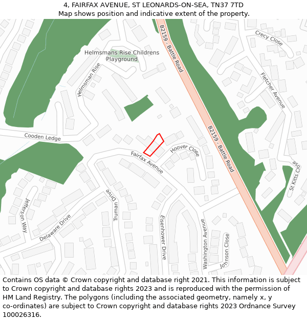 4, FAIRFAX AVENUE, ST LEONARDS-ON-SEA, TN37 7TD: Location map and indicative extent of plot