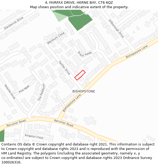 4, FAIRFAX DRIVE, HERNE BAY, CT6 6QZ: Location map and indicative extent of plot