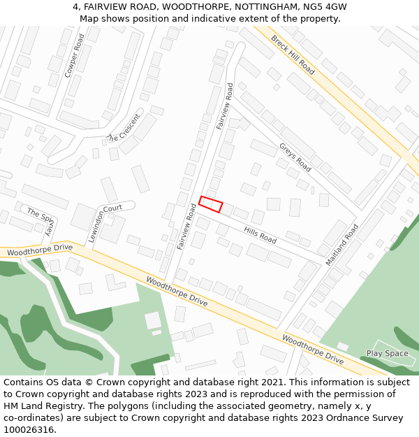 4, FAIRVIEW ROAD, WOODTHORPE, NOTTINGHAM, NG5 4GW: Location map and indicative extent of plot