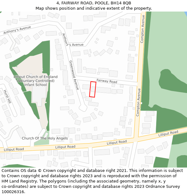 4, FAIRWAY ROAD, POOLE, BH14 8QB: Location map and indicative extent of plot