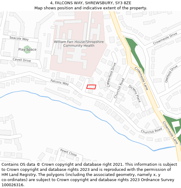 4, FALCONS WAY, SHREWSBURY, SY3 8ZE: Location map and indicative extent of plot