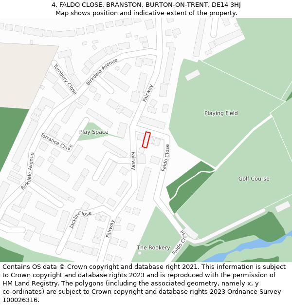 4, FALDO CLOSE, BRANSTON, BURTON-ON-TRENT, DE14 3HJ: Location map and indicative extent of plot