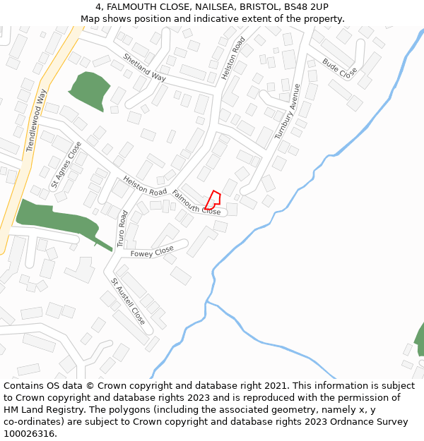 4, FALMOUTH CLOSE, NAILSEA, BRISTOL, BS48 2UP: Location map and indicative extent of plot