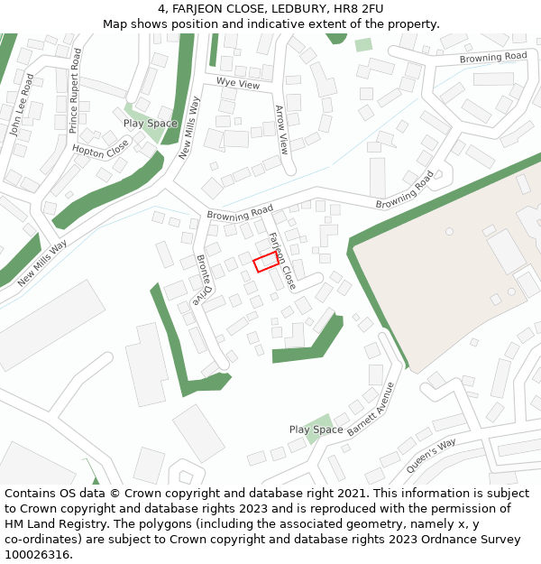 4, FARJEON CLOSE, LEDBURY, HR8 2FU: Location map and indicative extent of plot