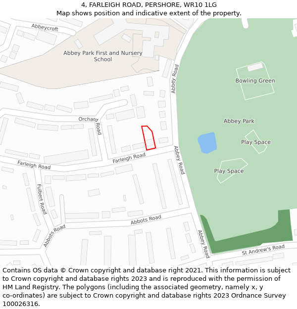 4, FARLEIGH ROAD, PERSHORE, WR10 1LG: Location map and indicative extent of plot