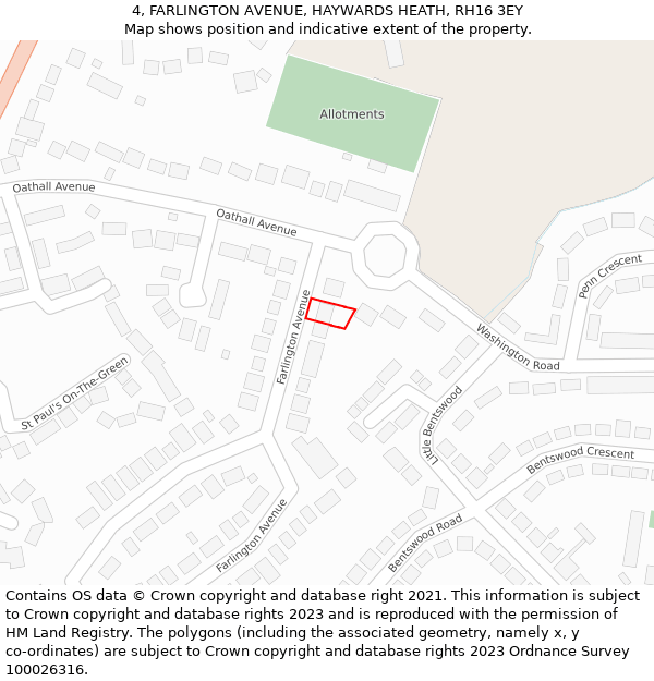 4, FARLINGTON AVENUE, HAYWARDS HEATH, RH16 3EY: Location map and indicative extent of plot