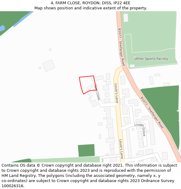 4, FARM CLOSE, ROYDON, DISS, IP22 4EE: Location map and indicative extent of plot
