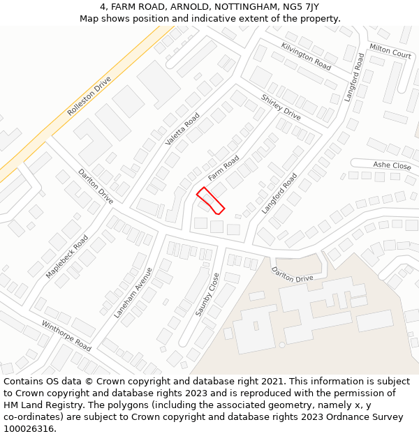 4, FARM ROAD, ARNOLD, NOTTINGHAM, NG5 7JY: Location map and indicative extent of plot