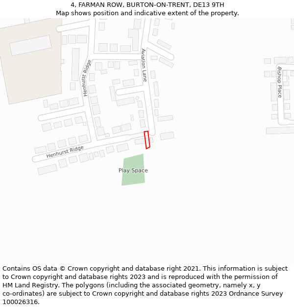 4, FARMAN ROW, BURTON-ON-TRENT, DE13 9TH: Location map and indicative extent of plot