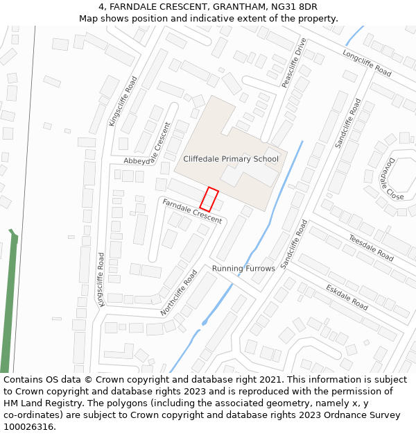 4, FARNDALE CRESCENT, GRANTHAM, NG31 8DR: Location map and indicative extent of plot