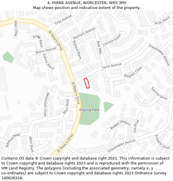 4, FARNE AVENUE, WORCESTER, WR5 3PH: Location map and indicative extent of plot