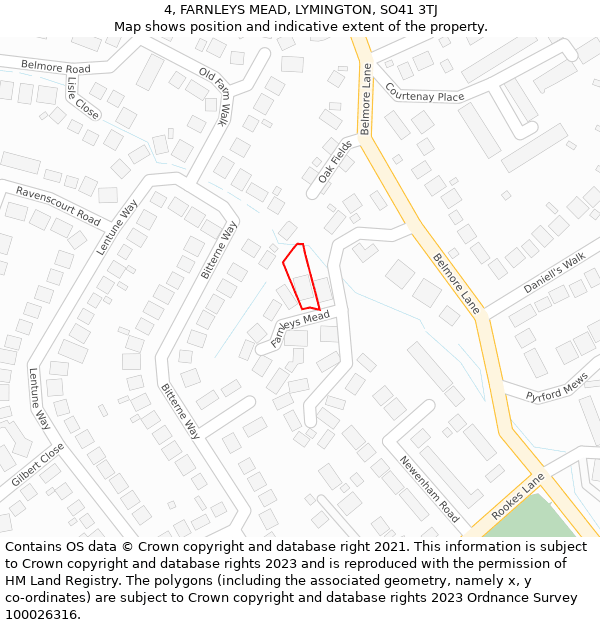 4, FARNLEYS MEAD, LYMINGTON, SO41 3TJ: Location map and indicative extent of plot