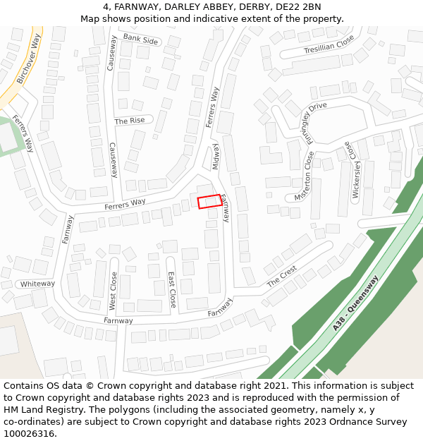 4, FARNWAY, DARLEY ABBEY, DERBY, DE22 2BN: Location map and indicative extent of plot