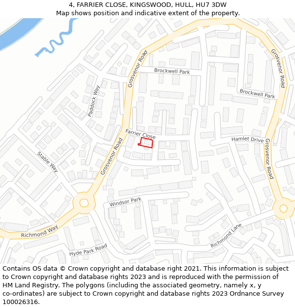 4, FARRIER CLOSE, KINGSWOOD, HULL, HU7 3DW: Location map and indicative extent of plot