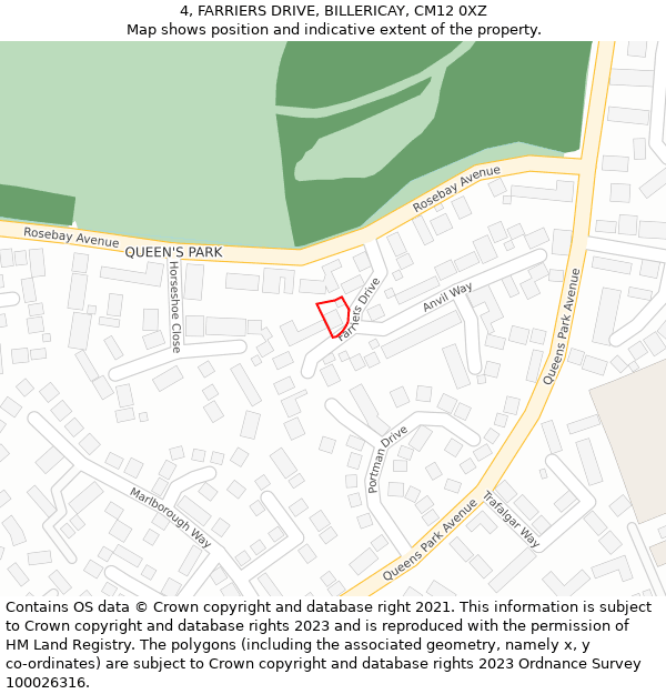 4, FARRIERS DRIVE, BILLERICAY, CM12 0XZ: Location map and indicative extent of plot