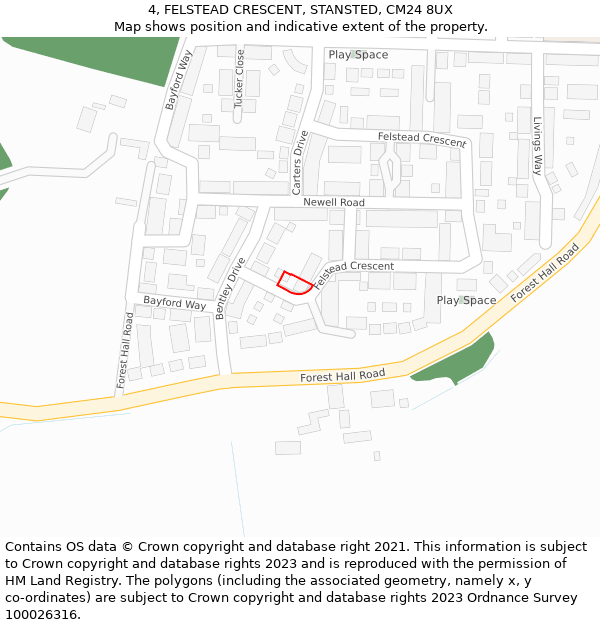 4, FELSTEAD CRESCENT, STANSTED, CM24 8UX: Location map and indicative extent of plot