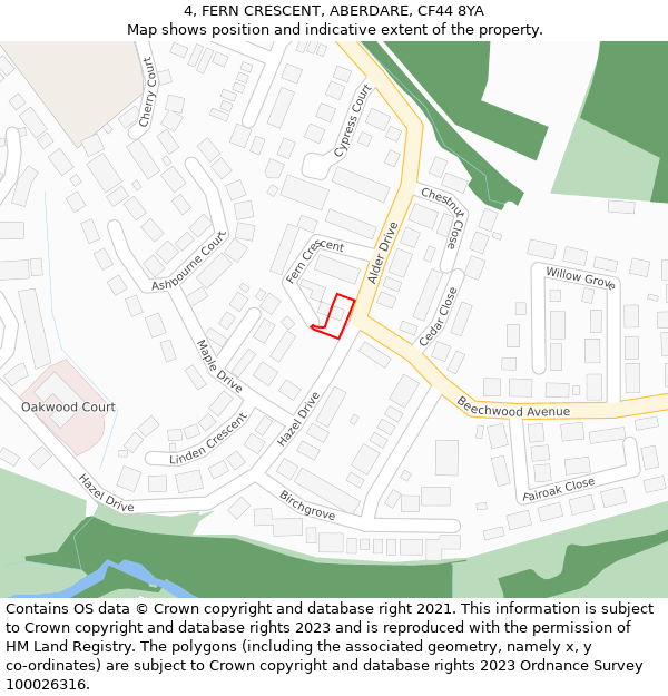 4, FERN CRESCENT, ABERDARE, CF44 8YA: Location map and indicative extent of plot