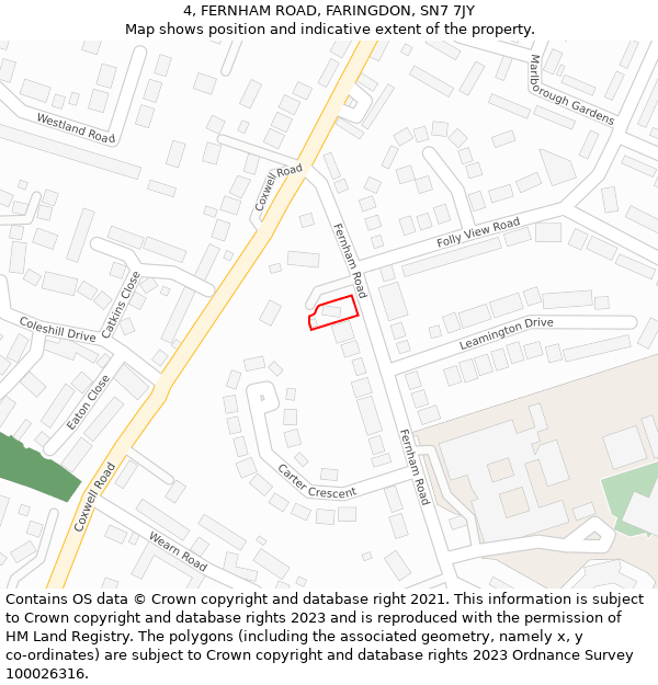 4, FERNHAM ROAD, FARINGDON, SN7 7JY: Location map and indicative extent of plot