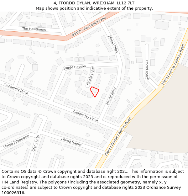 4, FFORDD DYLAN, WREXHAM, LL12 7LT: Location map and indicative extent of plot