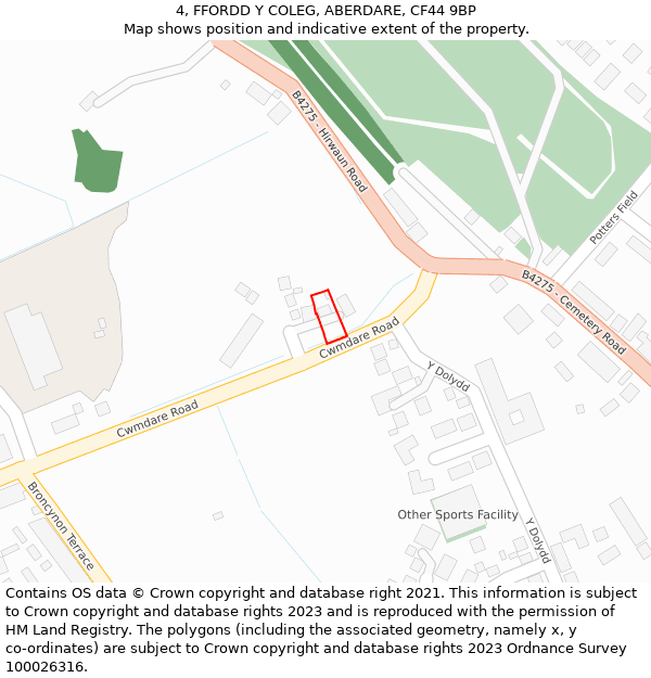 4, FFORDD Y COLEG, ABERDARE, CF44 9BP: Location map and indicative extent of plot