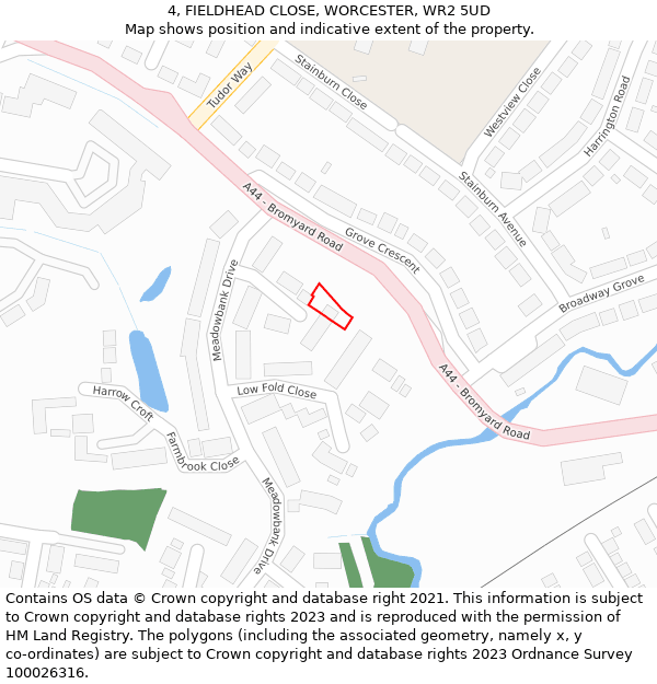 4, FIELDHEAD CLOSE, WORCESTER, WR2 5UD: Location map and indicative extent of plot