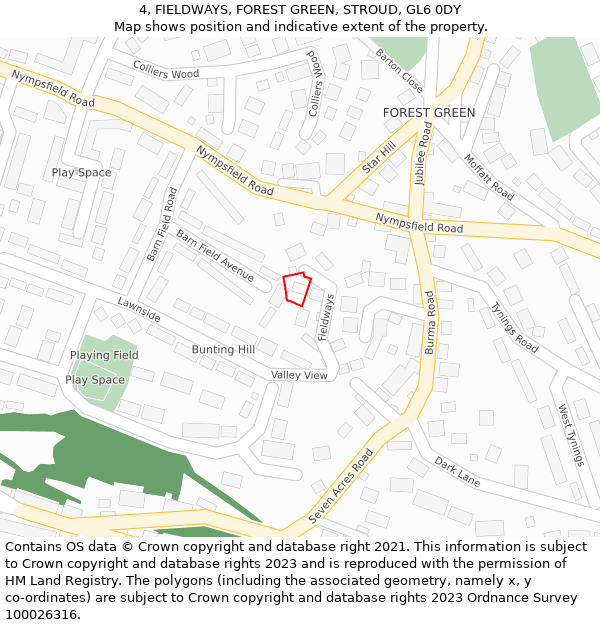 4, FIELDWAYS, FOREST GREEN, STROUD, GL6 0DY: Location map and indicative extent of plot