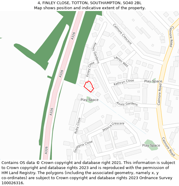 4, FINLEY CLOSE, TOTTON, SOUTHAMPTON, SO40 2BL: Location map and indicative extent of plot