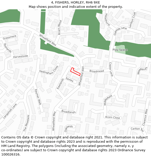 4, FISHERS, HORLEY, RH6 9XE: Location map and indicative extent of plot