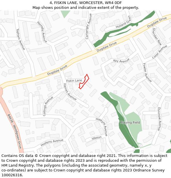 4, FISKIN LANE, WORCESTER, WR4 0DF: Location map and indicative extent of plot