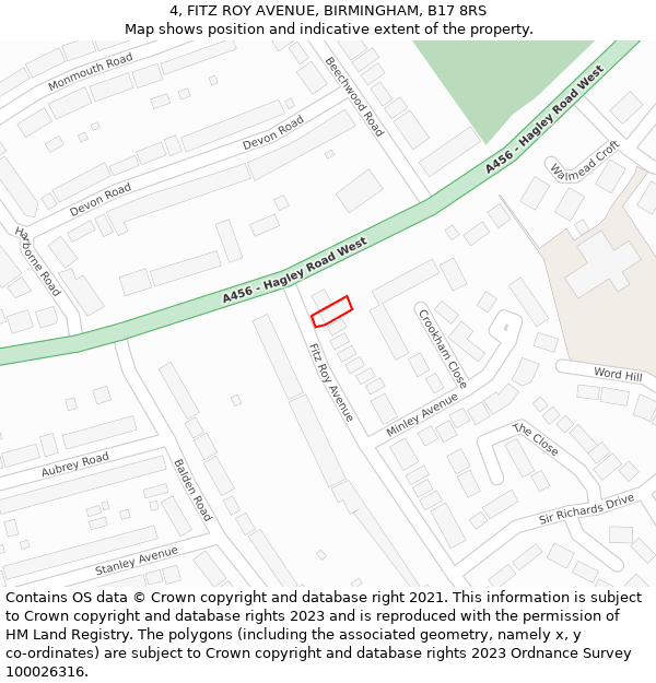 4, FITZ ROY AVENUE, BIRMINGHAM, B17 8RS: Location map and indicative extent of plot