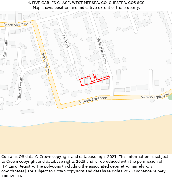 4, FIVE GABLES CHASE, WEST MERSEA, COLCHESTER, CO5 8GS: Location map and indicative extent of plot