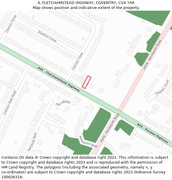 4, FLETCHAMSTEAD HIGHWAY, COVENTRY, CV4 7AR: Location map and indicative extent of plot