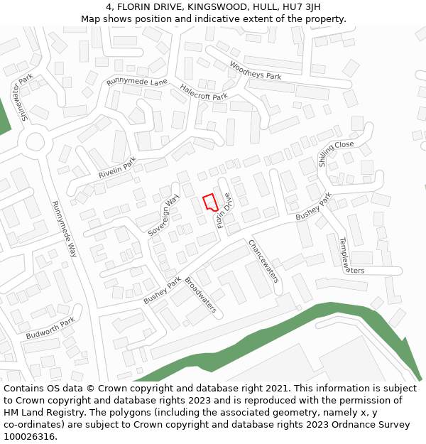 4, FLORIN DRIVE, KINGSWOOD, HULL, HU7 3JH: Location map and indicative extent of plot