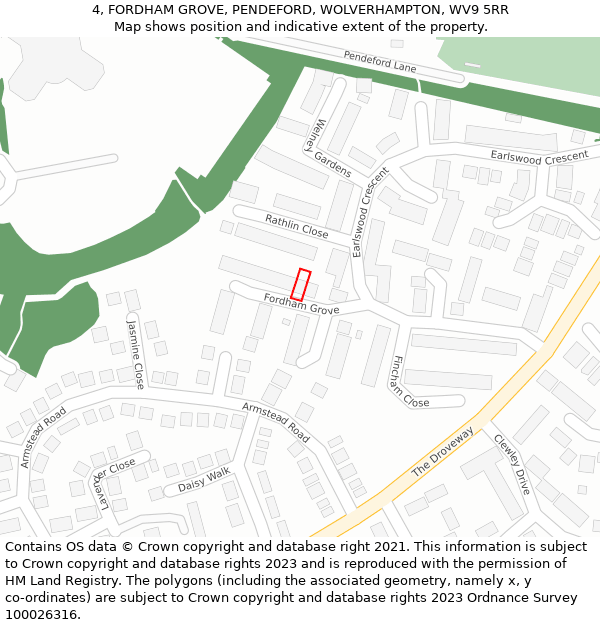 4, FORDHAM GROVE, PENDEFORD, WOLVERHAMPTON, WV9 5RR: Location map and indicative extent of plot