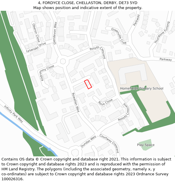 4, FORDYCE CLOSE, CHELLASTON, DERBY, DE73 5YD: Location map and indicative extent of plot